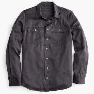 J. Crew Always Gray Silk Blythe Long Sleeve Button Down Shirt Women's Size 0